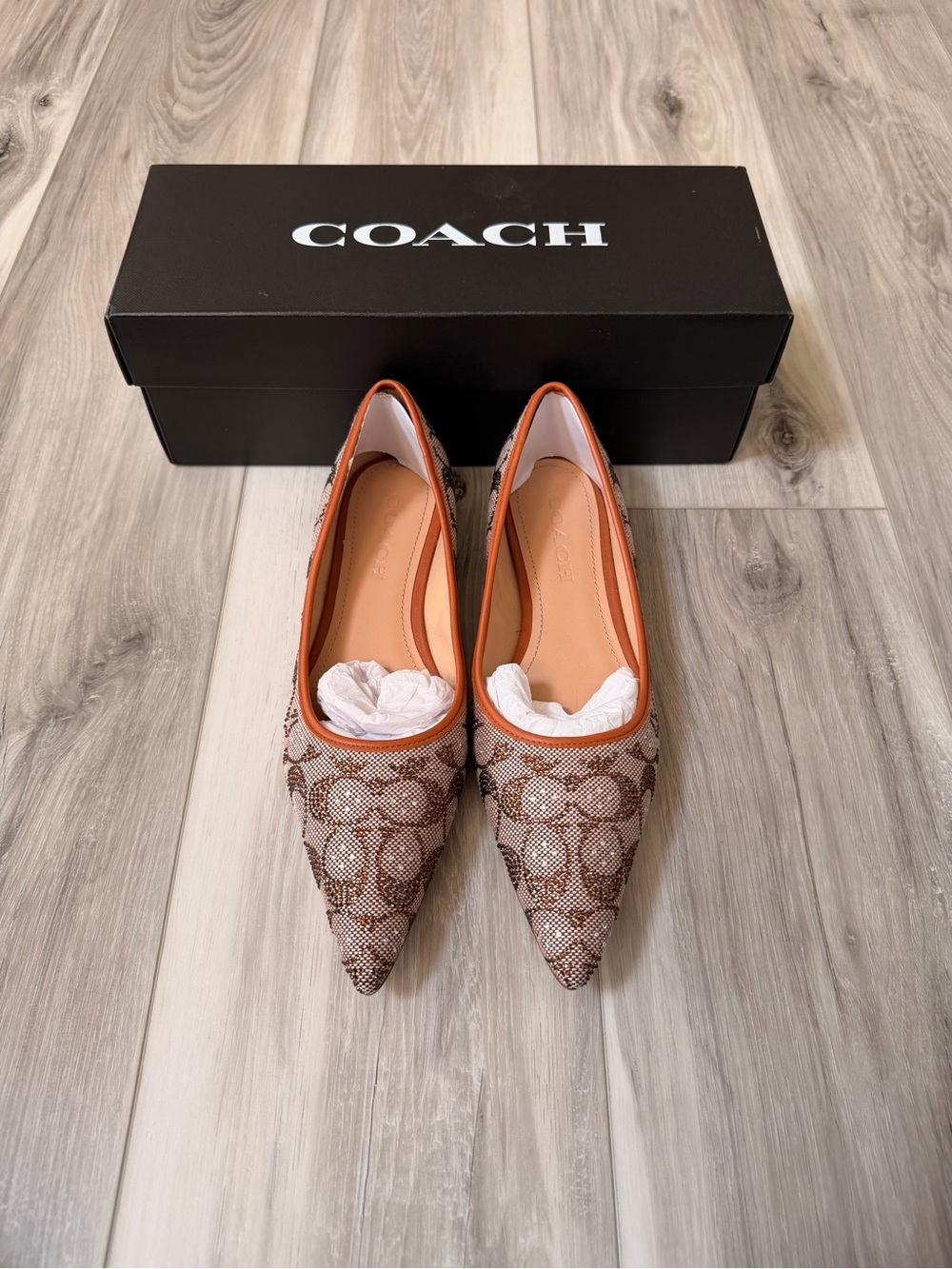 Coach Daphne Crystal Signature Jacquard Flats Burnished Amber 7.5 NIB